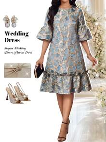 Váy dài vừa phải viền bèo nhún Jacquard dự tiệc thanh lịch dành cho nữ - Nhiều màu - Xem 4