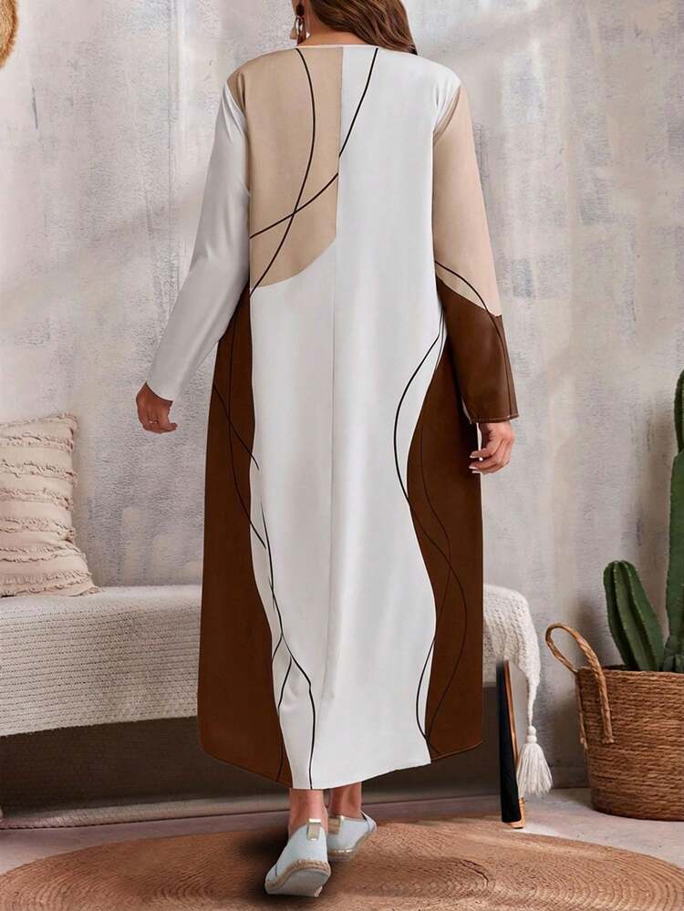 Plus Size Casual Contrast Color Block Faux 2-In-1 Dress Fall Clothes