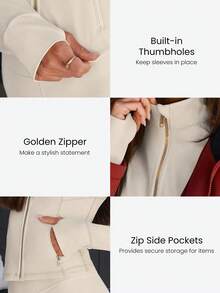 GLOWMODE FeatherFit™ Slim-It Streamline Performance Secure Pockets Zip Up Long Sleeve Jacket Low Impact Yoga Pilates Daily Valentine's Day - Pearl White - View 3