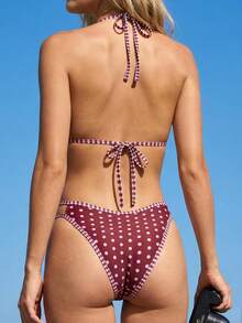 Swim Vcay 时尚波点条纹性感比基尼套装，适合音乐节、婚礼、度假、海滩等场合。 - 彩色 - 查看 3
