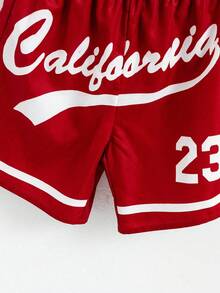 Sparklyn Tween Girls Black Striped Retro Letter Print Loose Jacket, Yellow Fitted Camisole, And Yellow Shorts - Burgundy - View 5