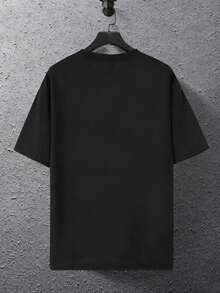 Una camiseta de hombre con cuello redondo, corte casual y estilo corto, elegante e informal, adecuada para salidas diarias, escuela y artículos esenciales de verano. - Negro - Ver 2