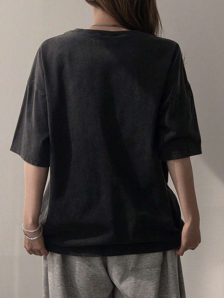 Women's Round Neck Korean Style Washed Short Sleeve Street T-Shirt