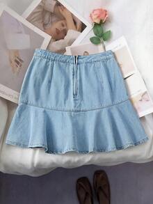 GlowEve Chân váy denim mùa hè dành cho nữ với viền bèo nhún - Rửa nhẹ - Xem 3