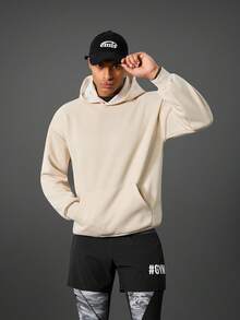 Acti Log 男士印花卫衣，户外、跑步、健身运动服，宽松版型，适合健身穿着。 - 米色 - 查看 5