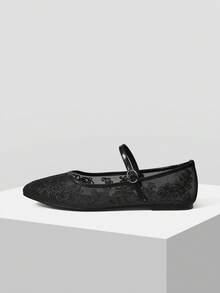 MOTF WOMEN ELEGANT VERSATILE COMMUTING VELVET FLORAL EMBROIDERY BUCKLE STRAP FLATS FOR CHRISTMAS SPRING SHOES - Graphite Black - View 7