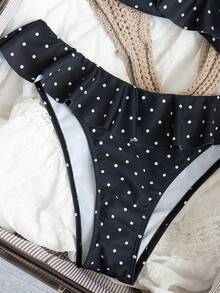 Swim Mod 女士夏季沙滩波点荷叶边性感比基尼套装 - 黑與白 - 查看 2