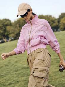 Medorelle Women's Minimalist Line Zip-Up Long Sleeve Jacket - Dusty Pink - View 7