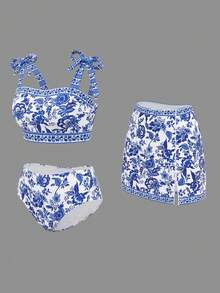 Swim Oasis 女士夏季紧身印花度假性感三件套泳衣 - 彩色 - 查看 3