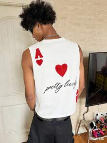 PAVTROS Áo tank top nam cổ tròn in hình chữ cái và quân bài, kiểu dáng thường ngày. - trắng - Xem 5