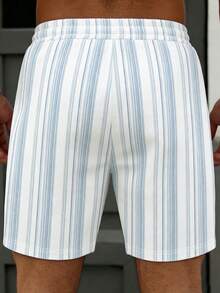 Manfinity Dauomo Pantalones cortos casuales con estampado de rayas clásico para hombres, adecuados para vacaciones de verano - Multicolor - Ver 2