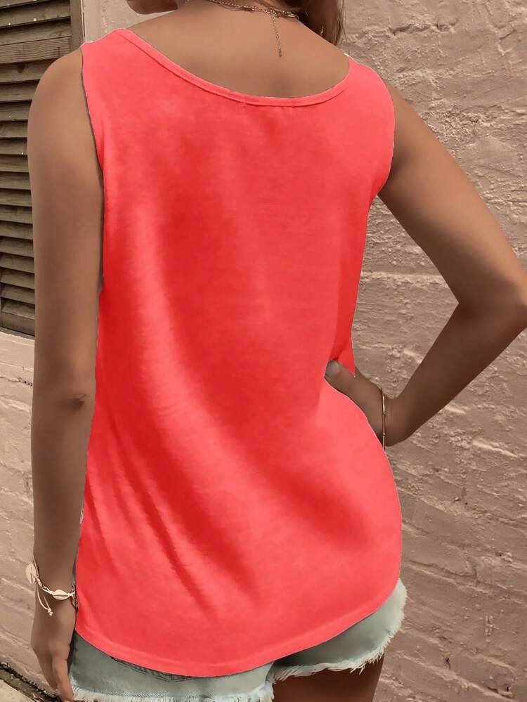 EMERY ROSE Camiseta de tirantes básica de cuello en U de color rojo neón para mujer de talla grande - Rojo - Añade 2
