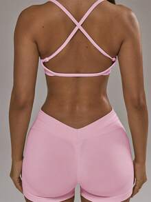 Musera Sport Bộ đồ thể thao phối hợp gồm áo ngực thể thao lưng chéo và quần legging bó mông, thích hợp cho mùa thu đông, tập luyện thể thao, bộ đồ tập luyện mùa hè. - Màu Hồng baby - Xem 2