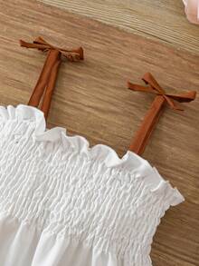 SHEIN Baby Girl Cartoon Printed Shirred Panel Summer Dress - White - View 5