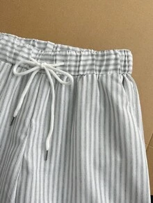 Elamini Women's New Summer Casual Pants With Drawstring Waist, Low Waist Design, Suitable For Daily Commute, School Style, Office, Leisure Travel, Black And White Striped - Black and White - View 3