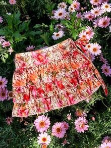 Elavelle Women's Summer Fashion Beach Vacation Tropical Floral Print Tie Waist Ruffle Hem Cover Up Skirt Set - Multicolor - View 2