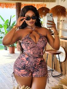 Slaydiva Traje de baño tankini de 2 piezas con estampado aleatorio y tallas grandes, con tirantes ajustables y control de abdomen, adecuado para la playa y vacaciones - Multicolor - Ver 6