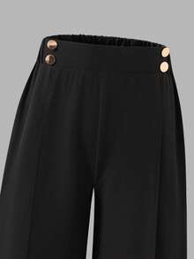 SHEIN Celana Panjang Pinggang Tinggi Model Lebar untuk Remaja Putri, Gaya Kasual Longgar Minimalis, Cocok untuk Aktivitas Luar Ruangan, Relaksasi, dan Hiburan - Hitam - View 4