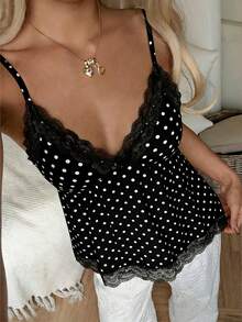 CovetEZ Women's Casual Chest Ruched Babydoll Lace Patchwork Bodycon Tank Top, Suitable For Daily Wear,Summer Top - Black - View 5