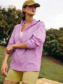 SHEIN Áo khoác nữ có mũ kéo khóa, kiểu dáng thường ngày, phong cách giản dị. - Màu tím - Xem 7