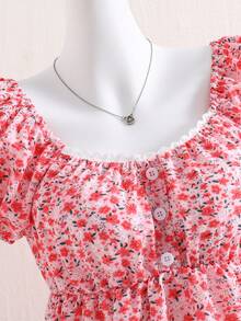 SHEIN Tween/Teen Girl Pink Lace Vacation Tops, Squishy - Pink - View 3