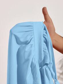 Slaydiva 女士性感纯橙色深V领露背交叉系带长裙，夏季度假 - 藍色 - 查看 8