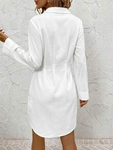 SHEIN Clasi 女士秋冬时尚百搭通勤印花衬衫裙 - 白色 - 查看 3