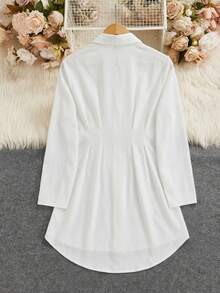 SHEIN Clasi 女士秋冬时尚百搭通勤印花衬衫裙 - 白色 - 查看 9