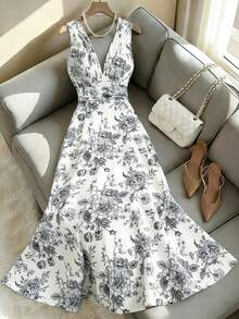 EMERY ROSE Women's Elegant Floral Print Sleeveless Dress, Summer - Multicolor - View 6