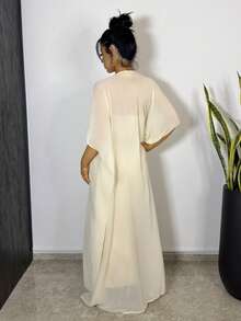 Vassilux 2025春夏高端极简蓝抹胸白披肩领连衣裙 - 黃色 - 查看 2