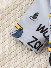 2件套男童休闲卡车字母印花短袖上衣和松紧腰针织打底裤家居服套装 - 灰色 - 查看 4