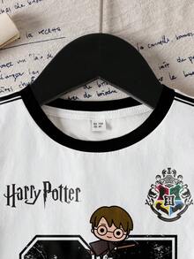 HARRY POTTER X SHEIN Young Girl Round Neck Short Sleeve Casual T-Shirt, - White - View 4