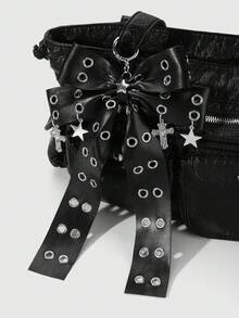ROMWE Goth 2款多规格Y2K复古朋克个性化独特甜美酷炫宝贝暗黑风哥特黑系列皮革金属空气眼图案十字水钻星星双层蝴蝶结装饰+手工串珠银色CCB酒红色飘带蝴蝶结手工编织绳爱心亚克力滑动卡套，校园卡套，身份证套，星空卡套，旅行卡套DIY钥匙扣配件包挂件，组合套装，适合姐妹、女友、女孩和女性日常佩戴，节日礼物 - 黑色-24 - 查看 11