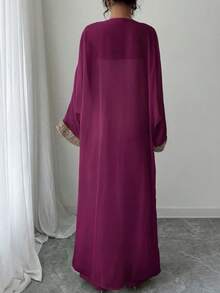 Rafferiza Women's Strapless High-End Jumpsuit With Extra Long Gold Lace Patchwork Chiffon Shawl 2 Pieces Set - Burgundy - View 2