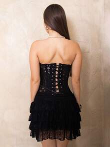 Duda Rubert 女士性感蕾丝修身抹胸上衣 - 黑色 - 查看 2