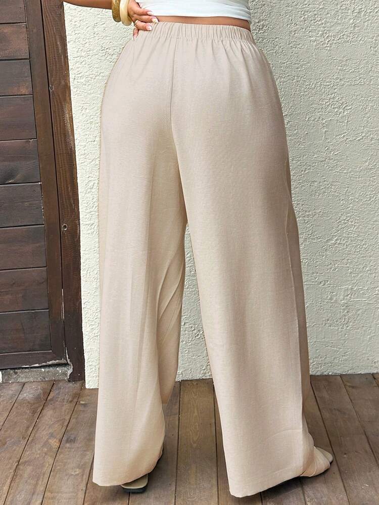 Dazy Plus Plus Size Women Loose Straight Leg Pants With Elastic Waist And Drawstring, Casual Summer Trousers