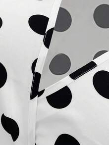 GlowEve CURVE Plus Size Elegant Commuter Color Block Polka Dot Print Patchwork Dress - Black and White - View 5