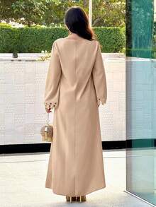 Al Najma Đầm dài tay cổ chữ V dáng rộng thanh lịch kiểu Ả Rập dành cho nữ - Màu Khaki - Xem 2