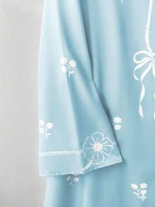 GlowEve New Spring/Summer Women's Fashion Casual Butterfly Print Long Sleeve Robe Dress With Matching Shawl, 2 Pieces Set - Multicolor - View 3