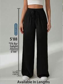 SHEIN Tall CURVE 新款加大码女式高个女孩黑色提花面料弹力腰阔腿宽松休闲裤，高腰设计让您看起来更苗条，腿部更修长，适合高个女性穿着。适合所有季节和场合。 - 黑色 - 查看 6
