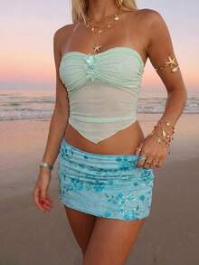 Sundraya Women's Vacation Beach Sequin Embroidered Low Waist Mini Skirt - Brown - View 1