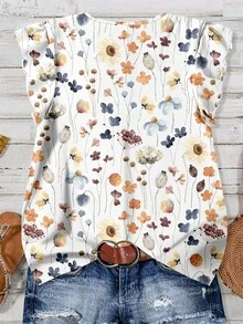SHEIN LUNE Women's Floral Pattern Casual Shirt, Suitable For Summer - Multicolor - View 3