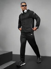 Acti Log Men's Polka Dot Print Drawstring Hooded Sweatshirt - Black - View 6