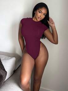 Alexandranx Solid Slim Fit Bodysuit ,Petite Women - Purple - View 6