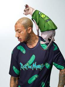 Rick and Morty X SHEIN 1 Stück Haustier Weste mit Cartoon Muster, Katzenkleidung, Hundekleidung, Größe XXS-XXXXL, Extra Small, Extra Large, Essiggurke. - Grün - Übersicht 6