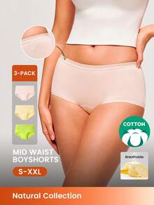 LUVLETTE Bộ 3 quần lót nữ cạp trung, chất liệu cotton, có logo, kiểu quần đùi ngắn - Màu hồng - Nhiều màu - Xem 1
