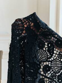 Anewsta Women's Hollow Embroidered Long Sleeve Dress - Navy Blue - View 8