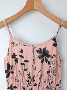 SHEIN Clasi Bộ 2 món áo sơ mi và váy slip dress in họa tiết cây cỏ dành cho nữ, thích hợp cho kỳ nghỉ. - Hồng - Xem 3