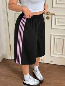 SHEIN EZwear Plus Size Black Loose Fit Workout Shorts - Black - View 3