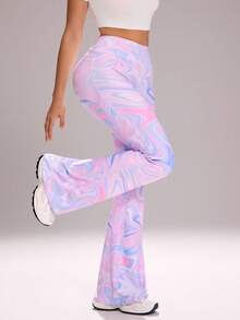 Sovereign Charm Women's High Waist Flare Leg Tie-Dye Print Sports Pants - Multicolor - View 4